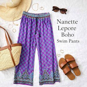 Nanette Lepore St. Etienne Boho Swim Pants Purple Print Size M